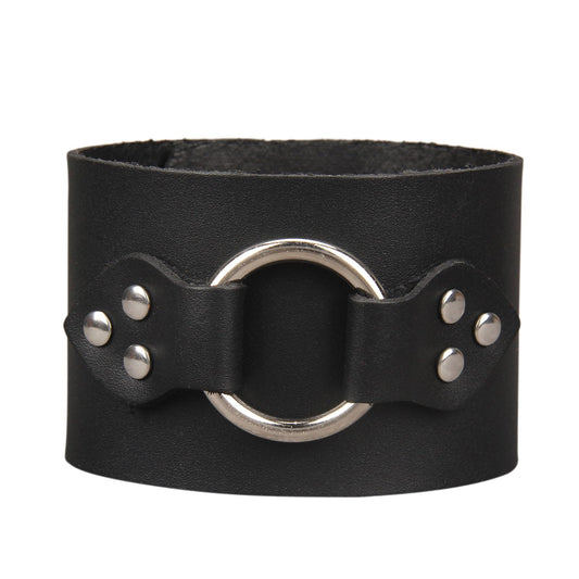 Jeilwiy Mens Cuff Bracelet Punk Rock Bracelets Black Leather Bracelet for Men Women Plain Punk Leather Snap Bracelets