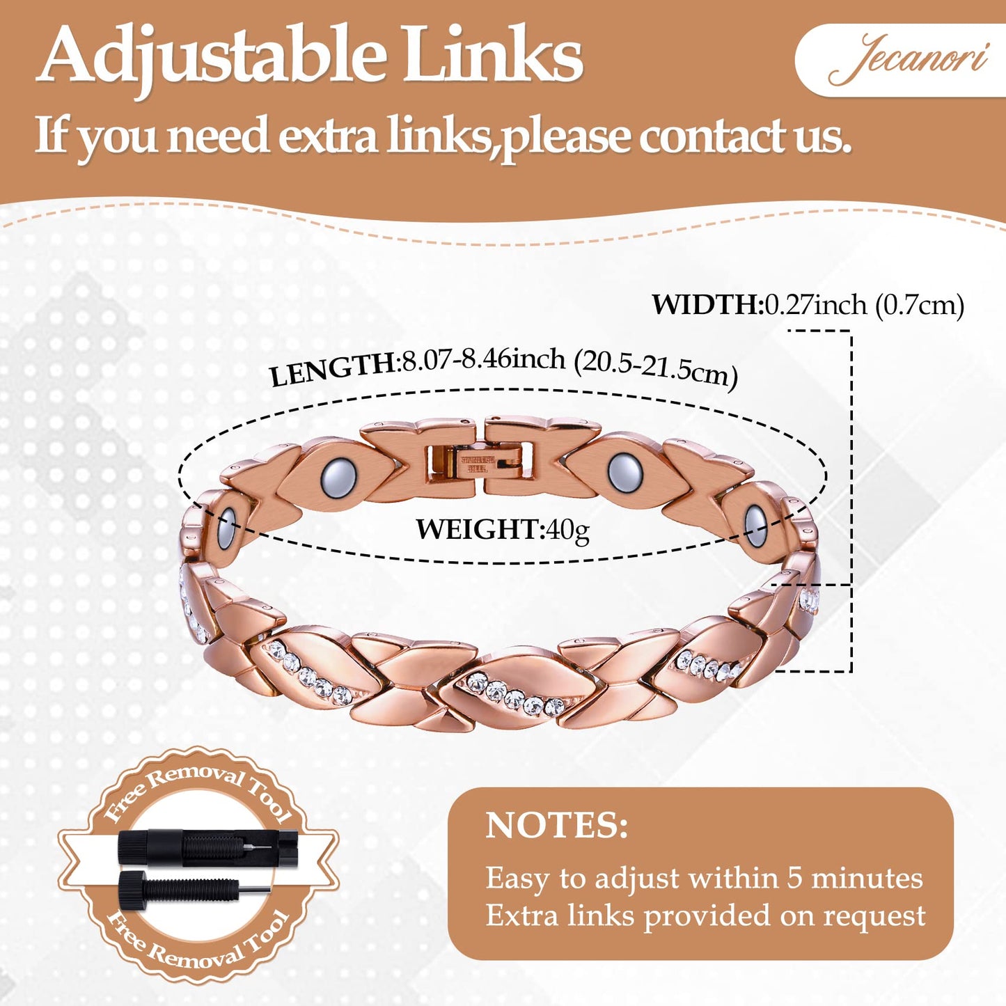 Jecanori Pure Copper Bracelets for Women,Ultra Magnetic Bracelets for Women with 3500 Gauss Magnets,Crystal Valentine's Day Jewelry Gift, Sizing Tool