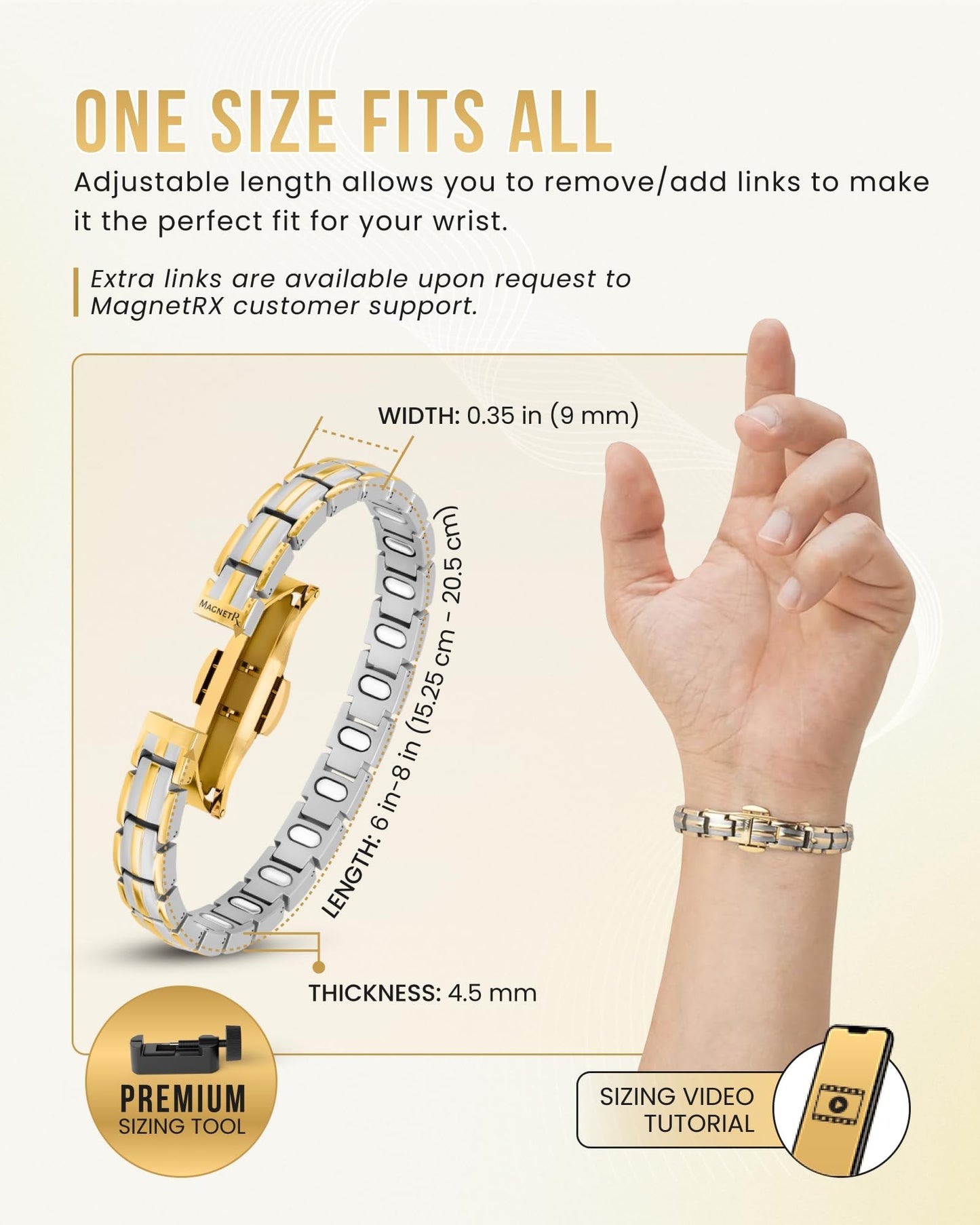 MagnetRX® Magnetic Bracelets for Women - EllipseMAX 5X Strength 5,000 Gauss Magnets - Designed in USA & PATENT PENDING - Premium Titanium Womens Magnetic Bracelet & Adjustable Length (Silver/Gold)