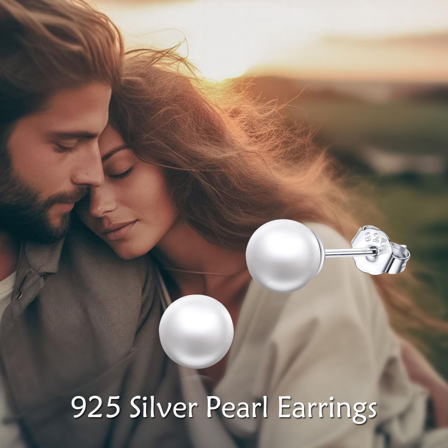 POPLYKE Sterling Silver Real Freshwater Cultured Pearl Stud Earrings for Women Pearl Earrings Wedding Bridesmaids Anniversary（White Gold）