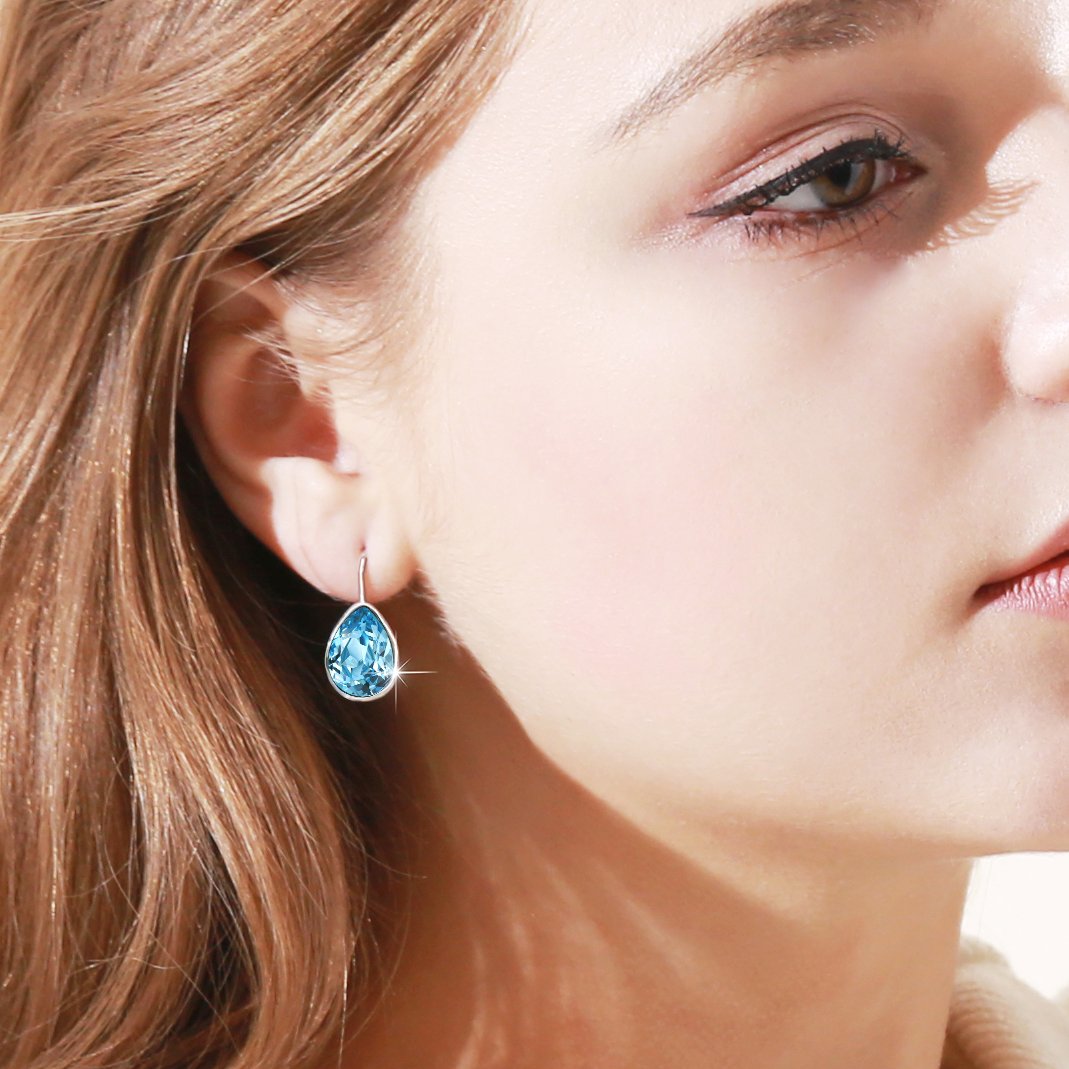 Xuping Jewelry Fashion Huggies Crystal Earring for Women (Sky Blue)