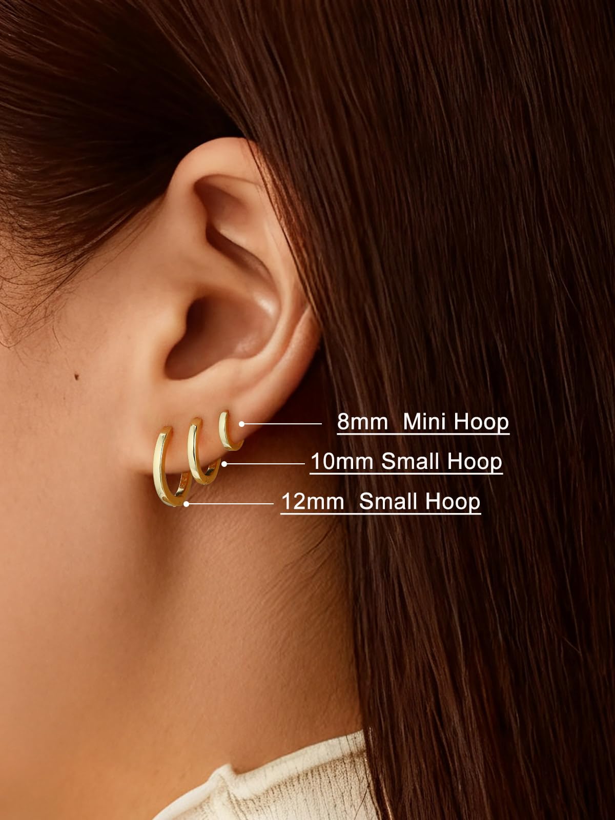 SILVERCUTE 925 Sterling Silver Huggie Hoop Earrings for Women,Hypoallergenic 14K Gold Plated Small Hoop Earring Cartilage Earring Lightweight Huggies Earrings for Women,8/10/12mm