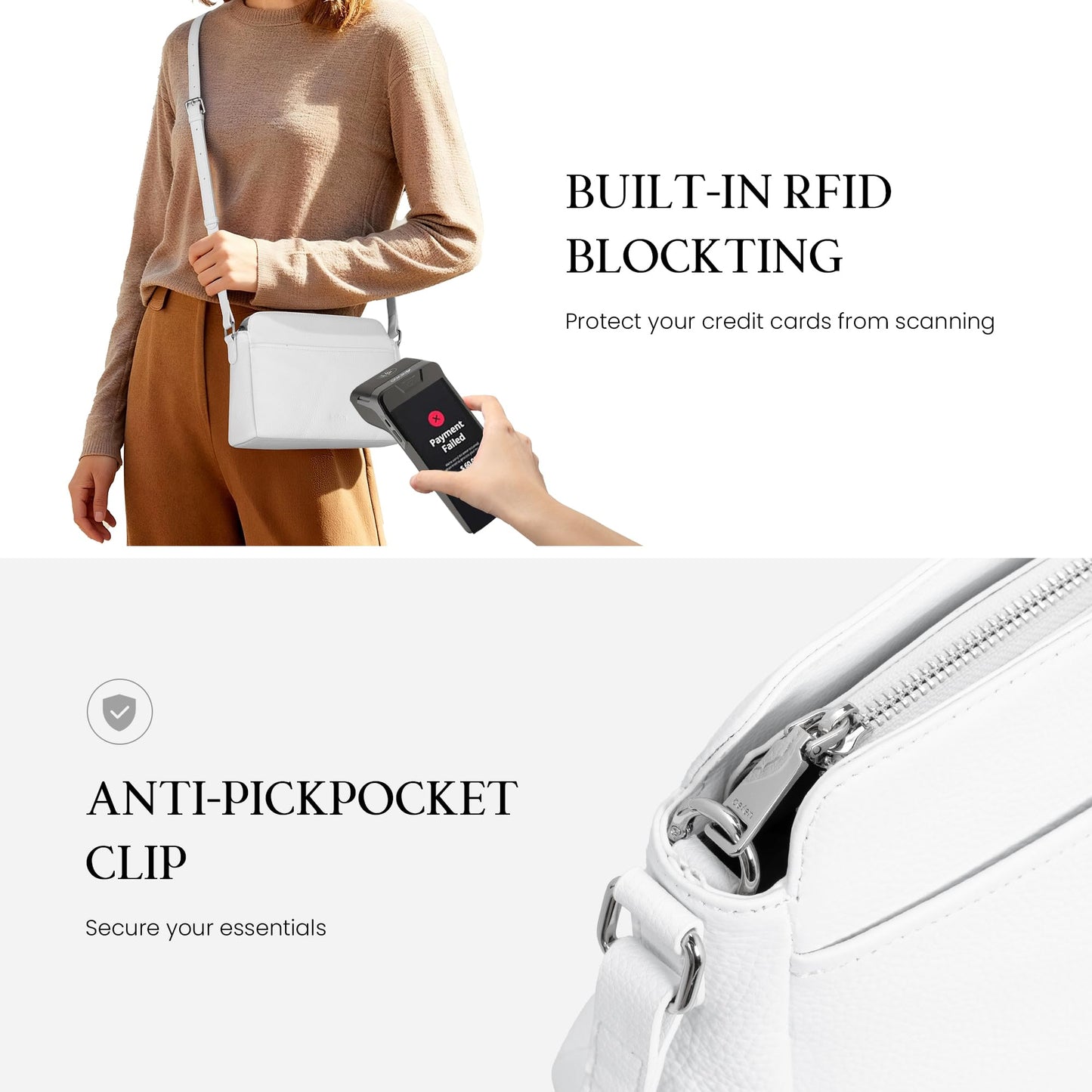befen Small White Purses for Women Genuine Leather Crossbody Bags with RFID Blocking Anti Theft Travel Cross Body Hangbags 2026 Spring Summer Purse