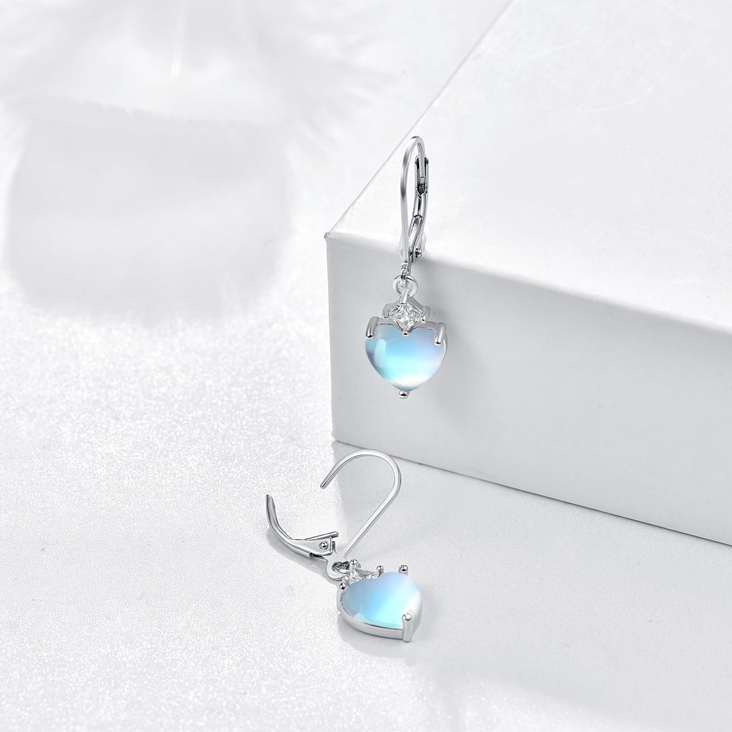 Teardrop Leverback Drop Dangly Earrings, 925 Sterling Silver with Heart Moonstone Hypoallegenic for Sensitive Ears Jewelry Gift for Women Girlfriend with Gift Box