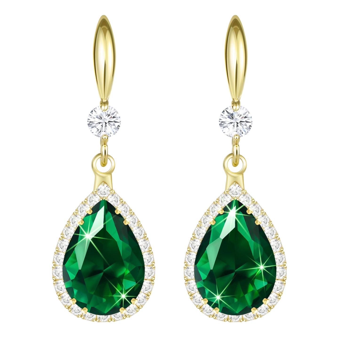 Linawe Emerald Green Earrings for Women Trendy, 14K Gold Imitation Diamond Rhinestone Cubic Zirconia Crystal Earrings, Teardrop Birthstone Lime Green Earrings, Wedding Jewelry Set
