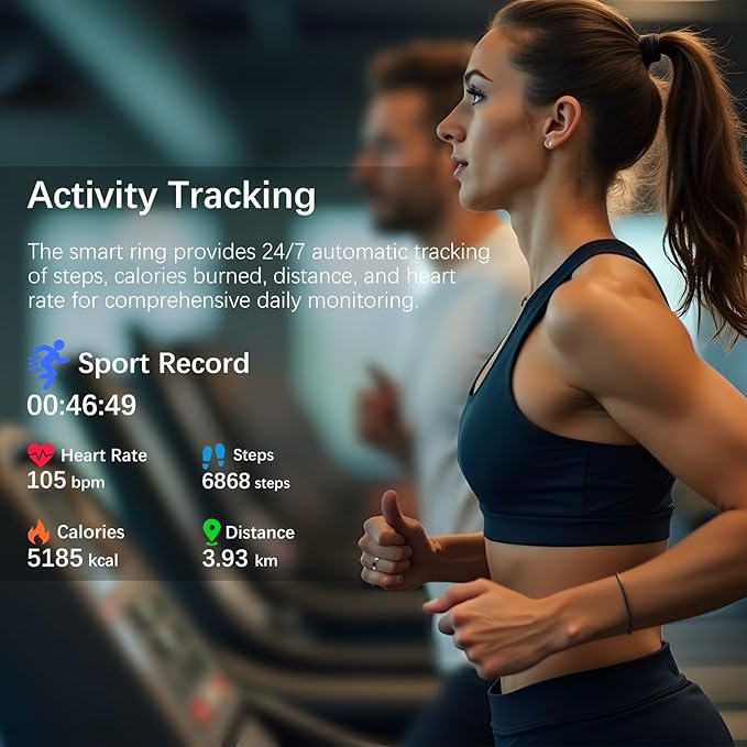 Smart Health Ring for Women Men, Fitness Tracker Ring with Heart Rate, Blood Oxygen, Sleep Tracker, Step Tracker, No Subscription Fee, IP68 Waterproof Smart Ring for iPhone & Android (Black, 11#)