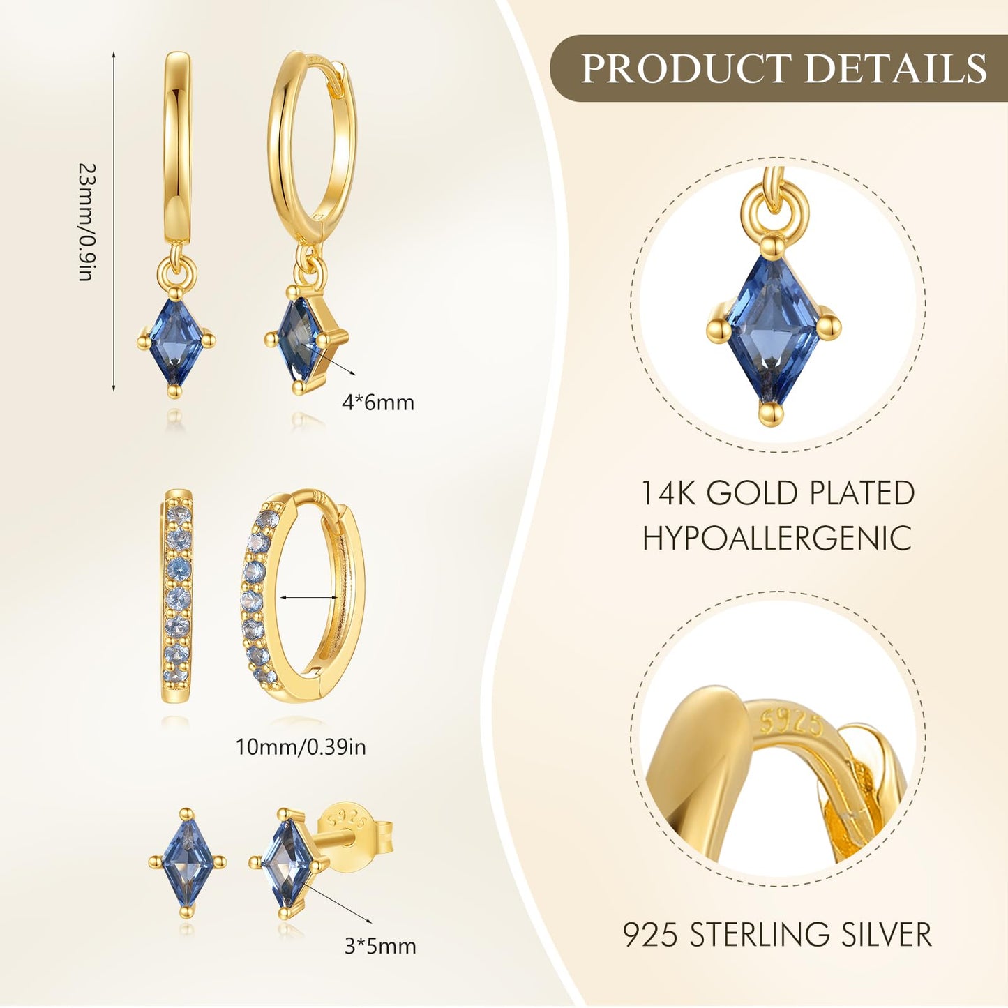 Gold Hoop Earrings Set for Women, Dainty 14K Gold Plated Cartilage Earring, Hypoallergenic Earrings Trendy Small Earring Stacks Multiple Piercing, Huggies Earrings for Women Blue