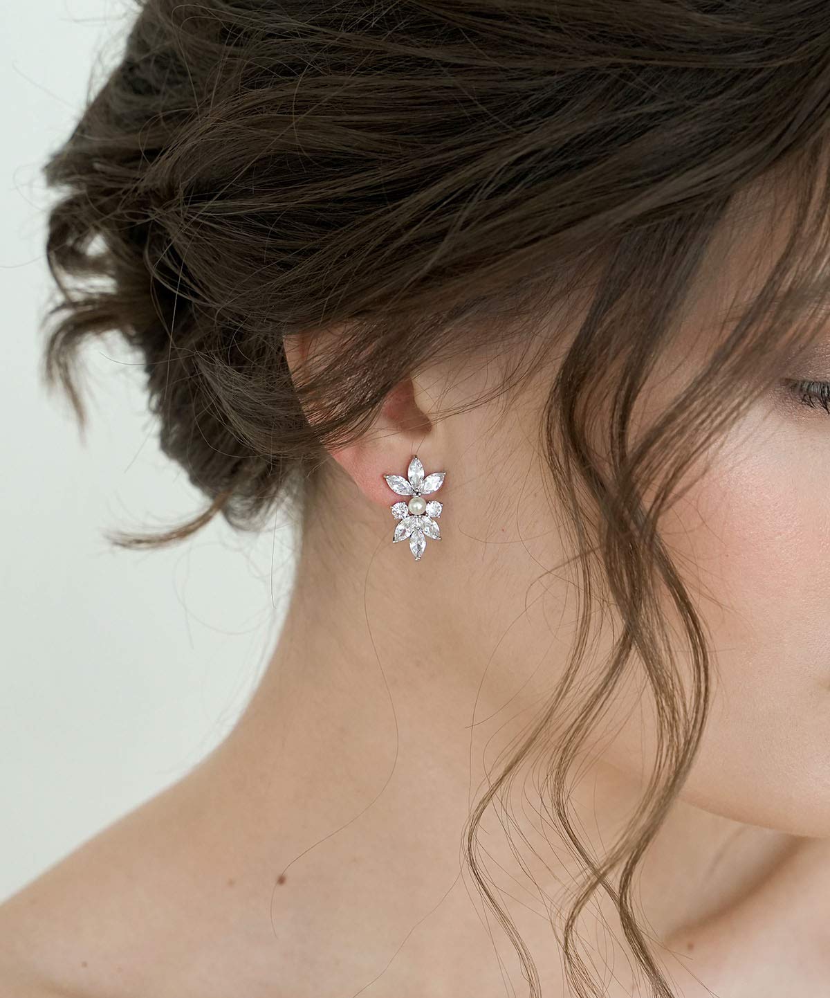 SWEETV Marquise Cubic Zirconia Wedding Bridal Stud Earrings for Brides Bridesmaids, Rose Gold Plated Crystal Pearl Rhinestone Stud Earrings for Women Prom Party Jewelry Gifts