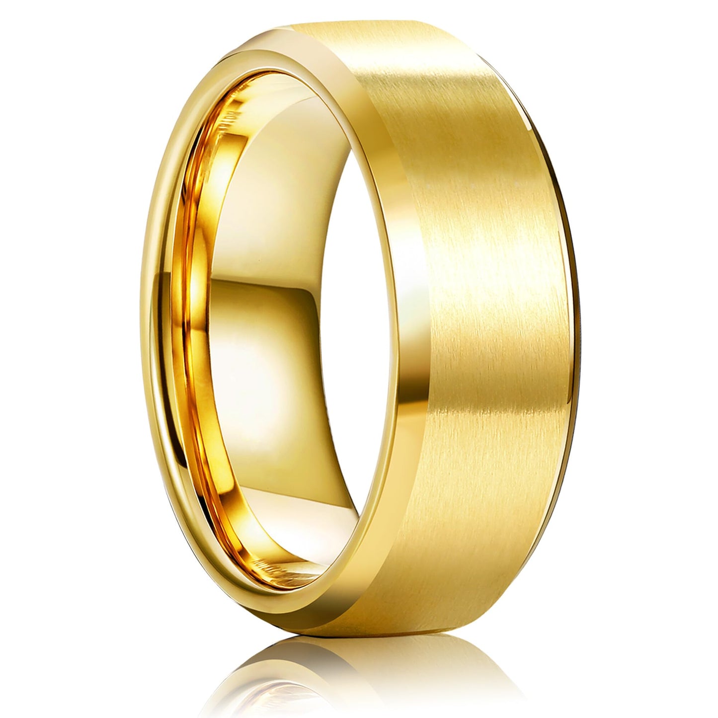 Jstyle Stainless Steel Rings for Men Women 8MM Wedding Band Rings Matte Surface - Beveled Polished Edge Mens Ring Size 7 18K Gold Plated Ring for Men