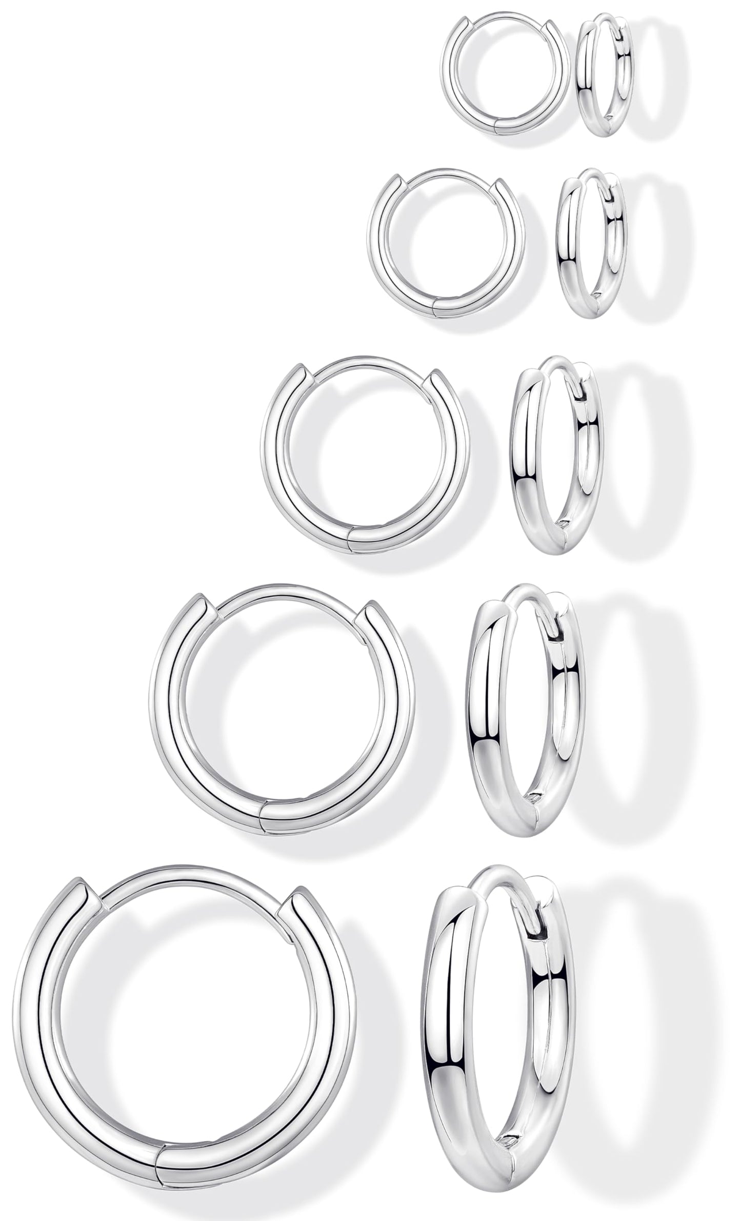 Gokeey 316L Surgical Stainless Steel Silver Huggie Hoop Earrings 6mm 8mm 10mm 11mm 12mm 14mm, Hypoallergenic Earrings Silver Hoops Cartilage Helix Lobes Hinged Sleeper Earrings For Men Women