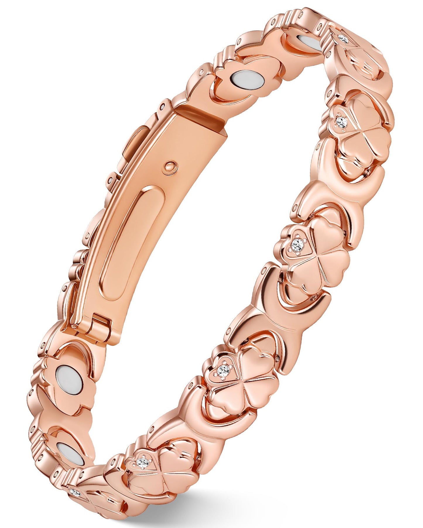 Feraco Pure Copper Bracelets for Women, Ultra Strength Magnetic Bracelet for Women with 3800 Gauss Magnet & Sparkling Cubic Zirconia, Flower Jewelry Gift, Infinite Symbol (Rose Gold)