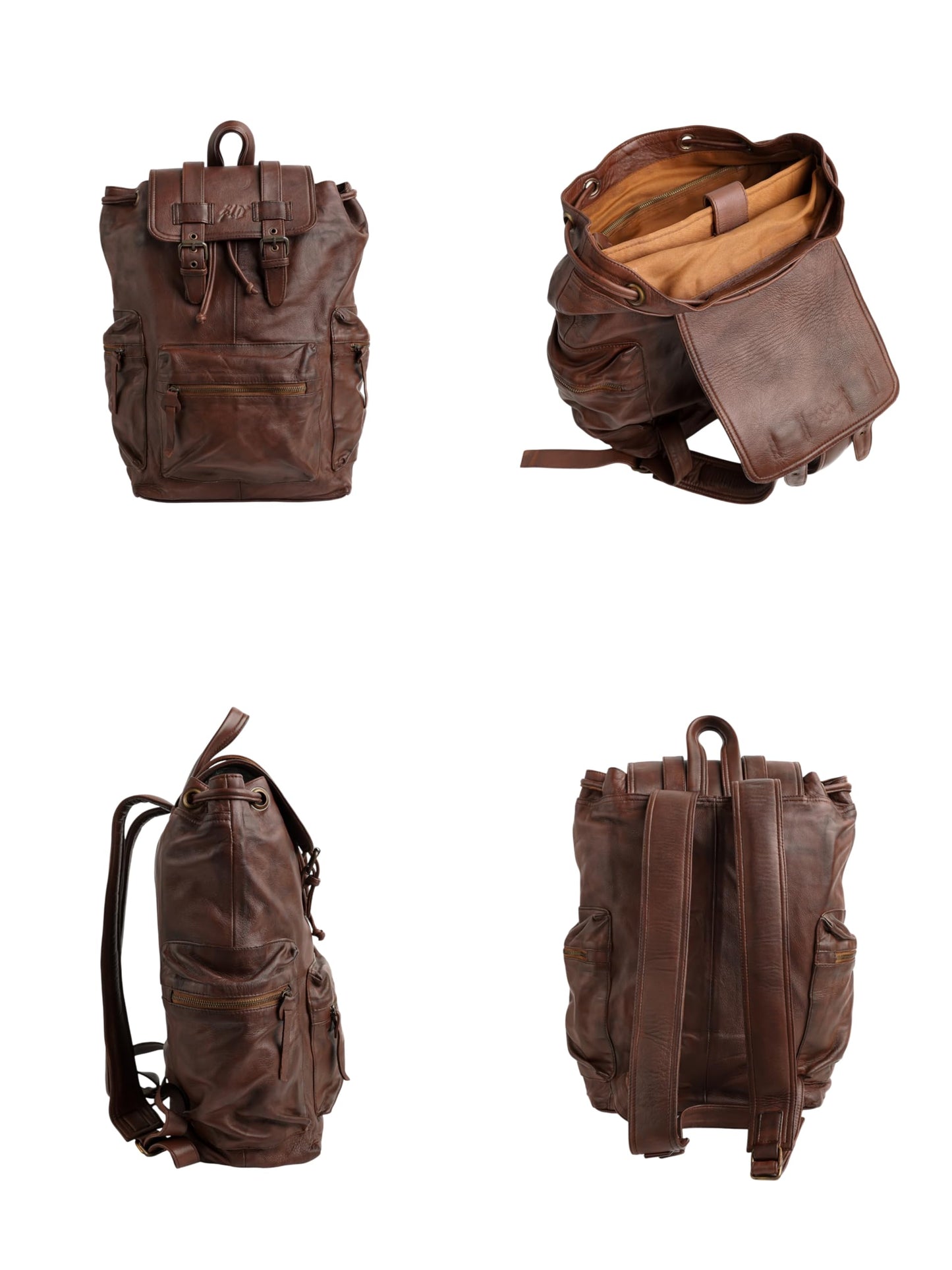 Jild Genuine Cow Leather Backpack for Men or Women — Vintage Backpack Hiking Camping Leather Rucksack Fits 15.6”-16” Laptop (Brown)