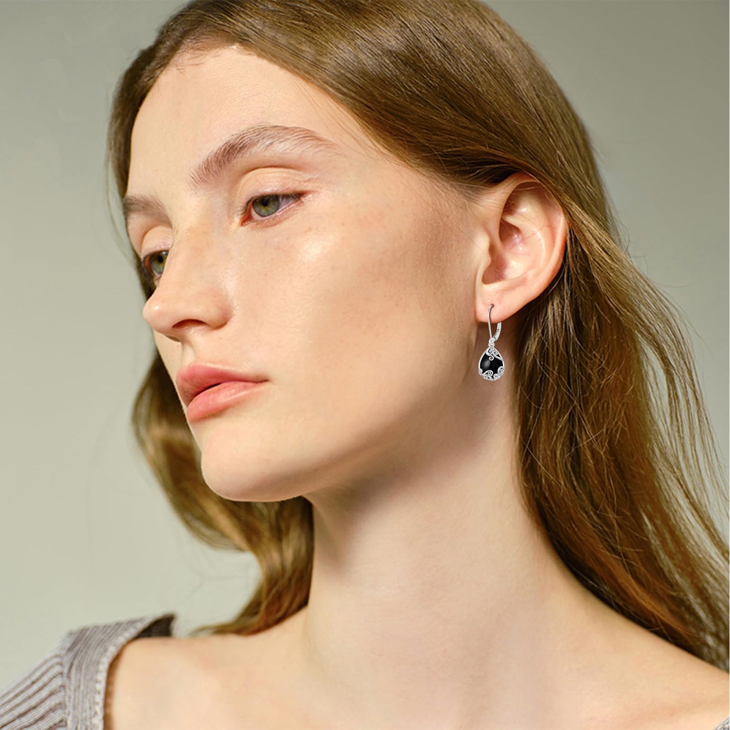KoyeKei Black Onyx Filigree Leverback Earrings for Women 925 Sterling Silver Black Onyx Teardrop Dangle Drop Earrings Jewelry Filigree Anniversary Graduation Gifts for Sister Her Lover