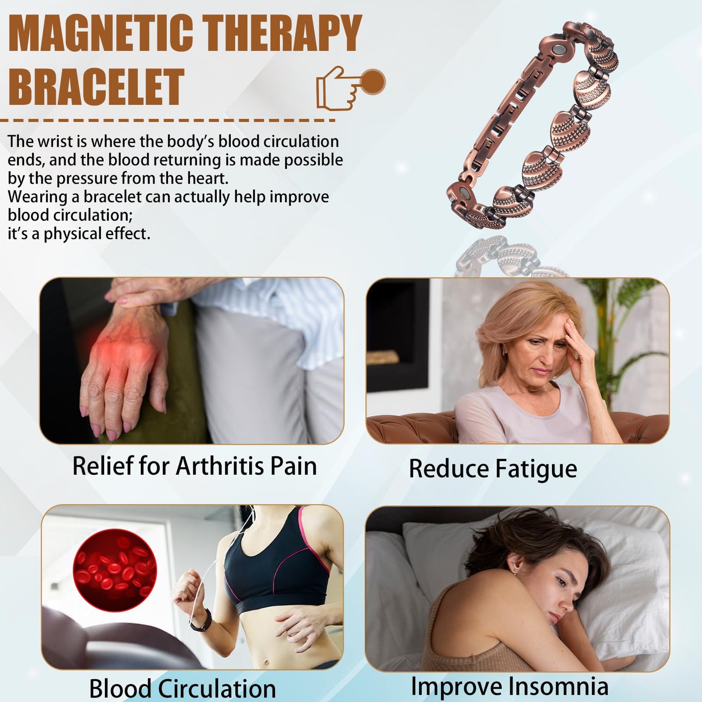 MagVIVACE Pure Copper Bracelet for Women, Magnetic Jewelry, Lymph Detox Bracelets with 3500 Gauss Magnet(Copper)