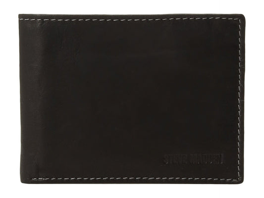 Steve Madden Slim Leather Wallet for Men with Extra Capacity Attached Flip Pockets