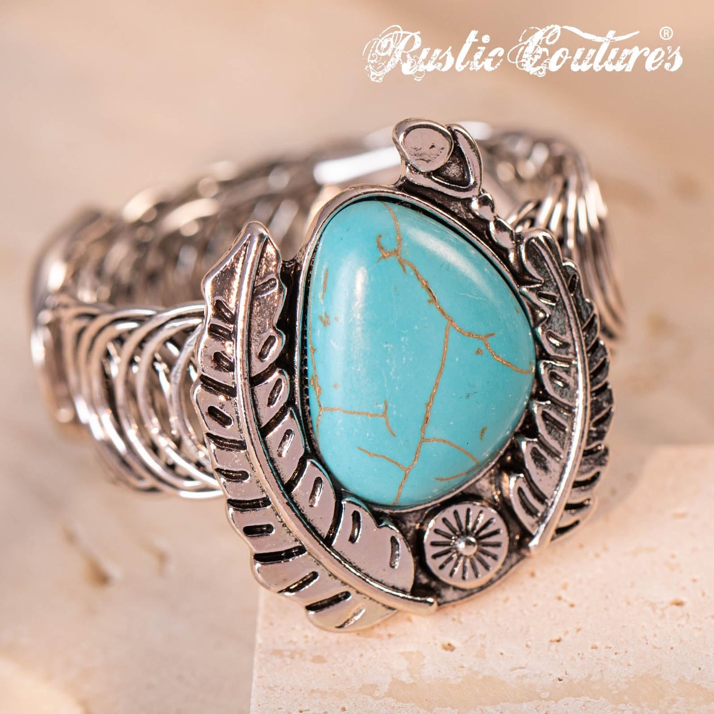 Montana West Rustic Couture Western Turquoise Cuff Bangle Bracelet Bohemian Vintage Elastic for Women Cowgirl RCW-1007TQ, Medium