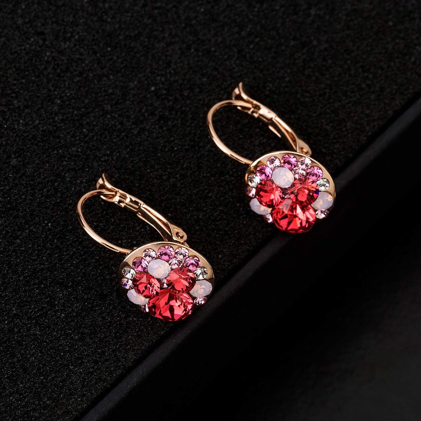 Multicolored Austrian Crystal Drop Earrings for Women 14K Gold Plated Hypoallergenic Leverback Dangle Earrings