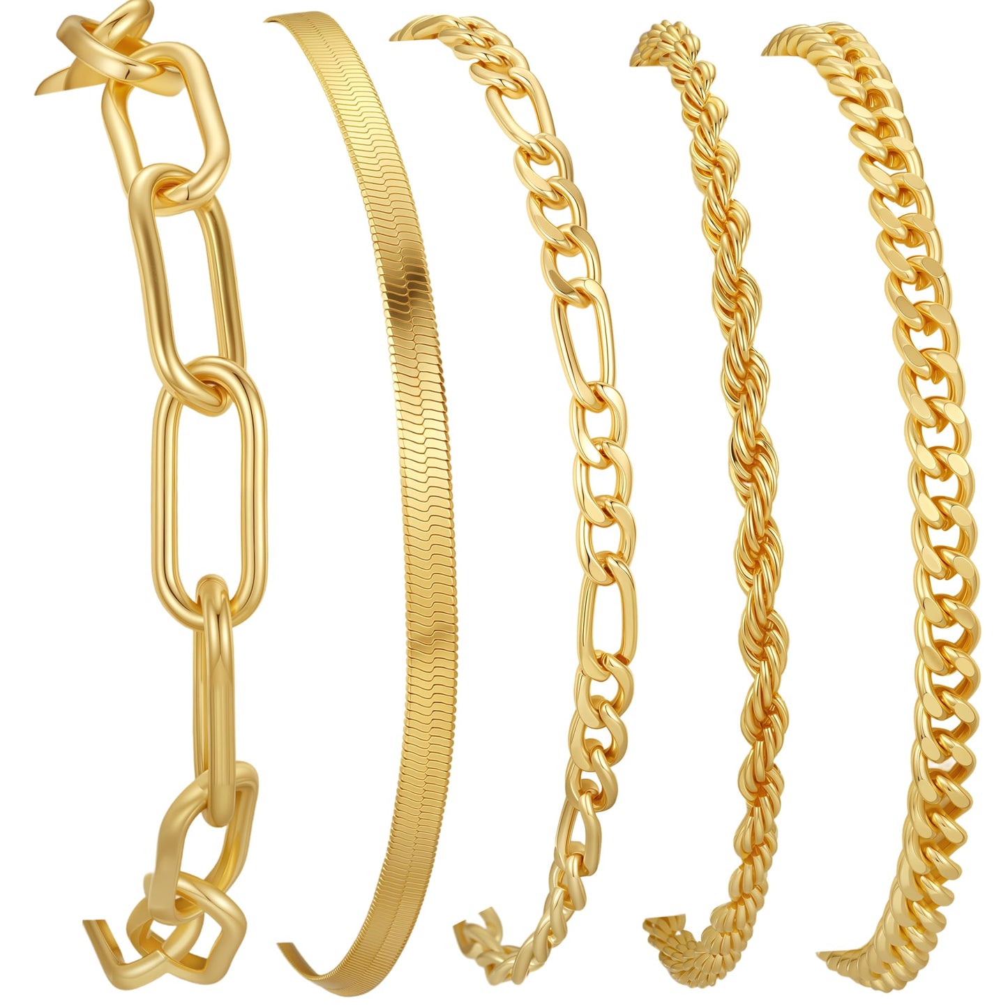 Mujahid 14K Gold Plated Bracelets for Women Waterproof, Jewelry Sets Trendy Thin Dainty Stackable Cuban Link Paperclip Chain Bracelet Pack Fashion Accessories Gifts for Womens,Hypoallergenic Jewelry