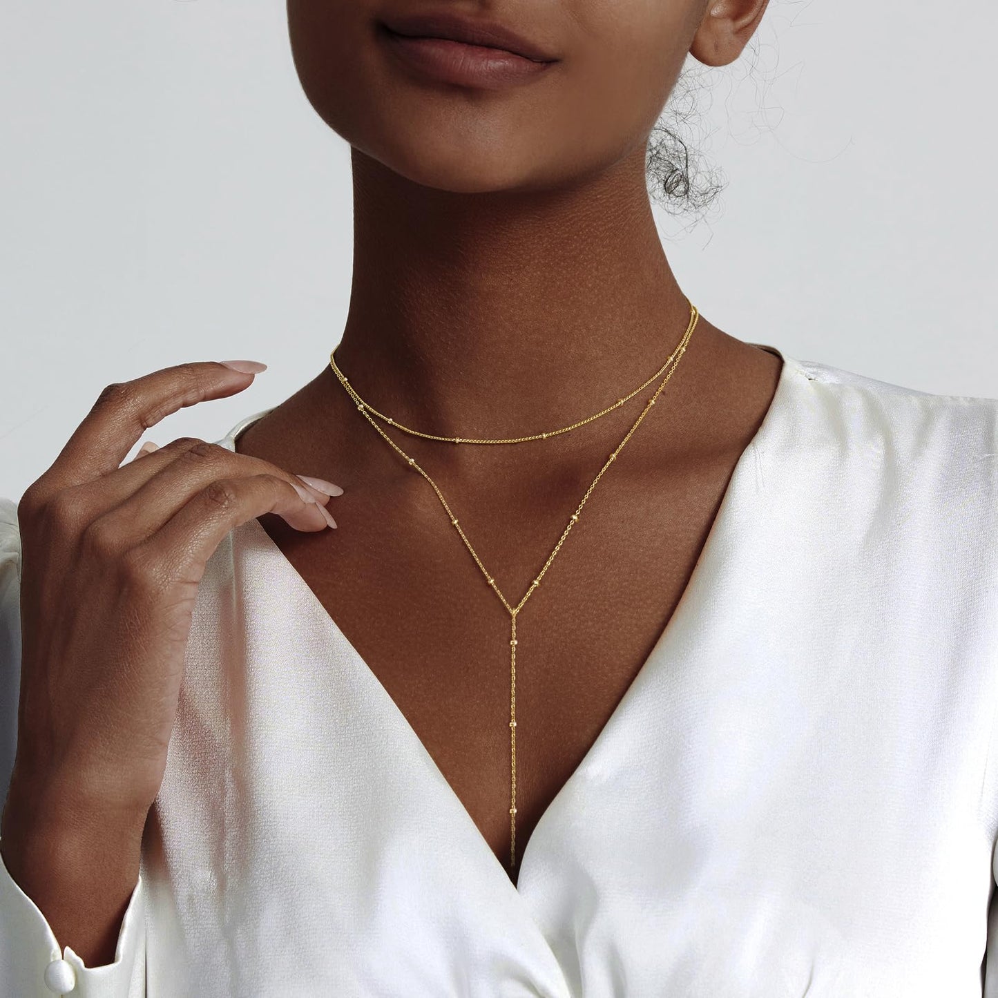Luxval Gold Necklace for Women Trendy Long Necklaces for Women 14k Gold Plated Dainty Layered Necklaces Lariat Y Necklace Drop Y-Shaped Chain Jewelry Gift Wedding