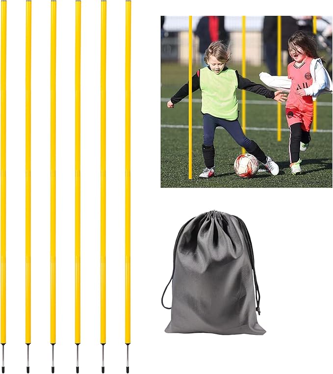 6 Pcs 5FT Adjustable Agility Training Poles for Soccer,Basketball,Football,Dog,Horse Training-Speed and Agility Training Equipment Sports Training Sticks with Stainless Steel Ground Nails