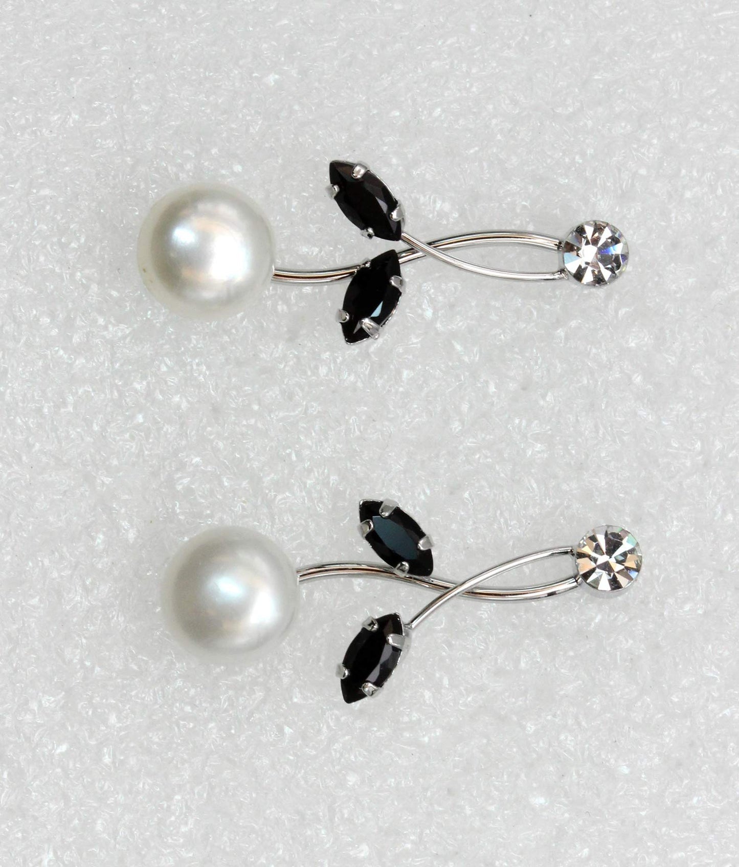Faship Gorgeous Black CZ Crystal Genuine Freshwater Pearls Floral Necklace Earrings Set - Black