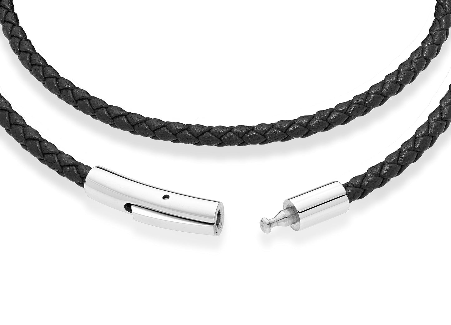 Miabella Genuine Italian Double Wrap Braided Leather Bracelet for Men Women, Stainless Steel Clasp, Made in Italy (Black, Small - 7" Length)