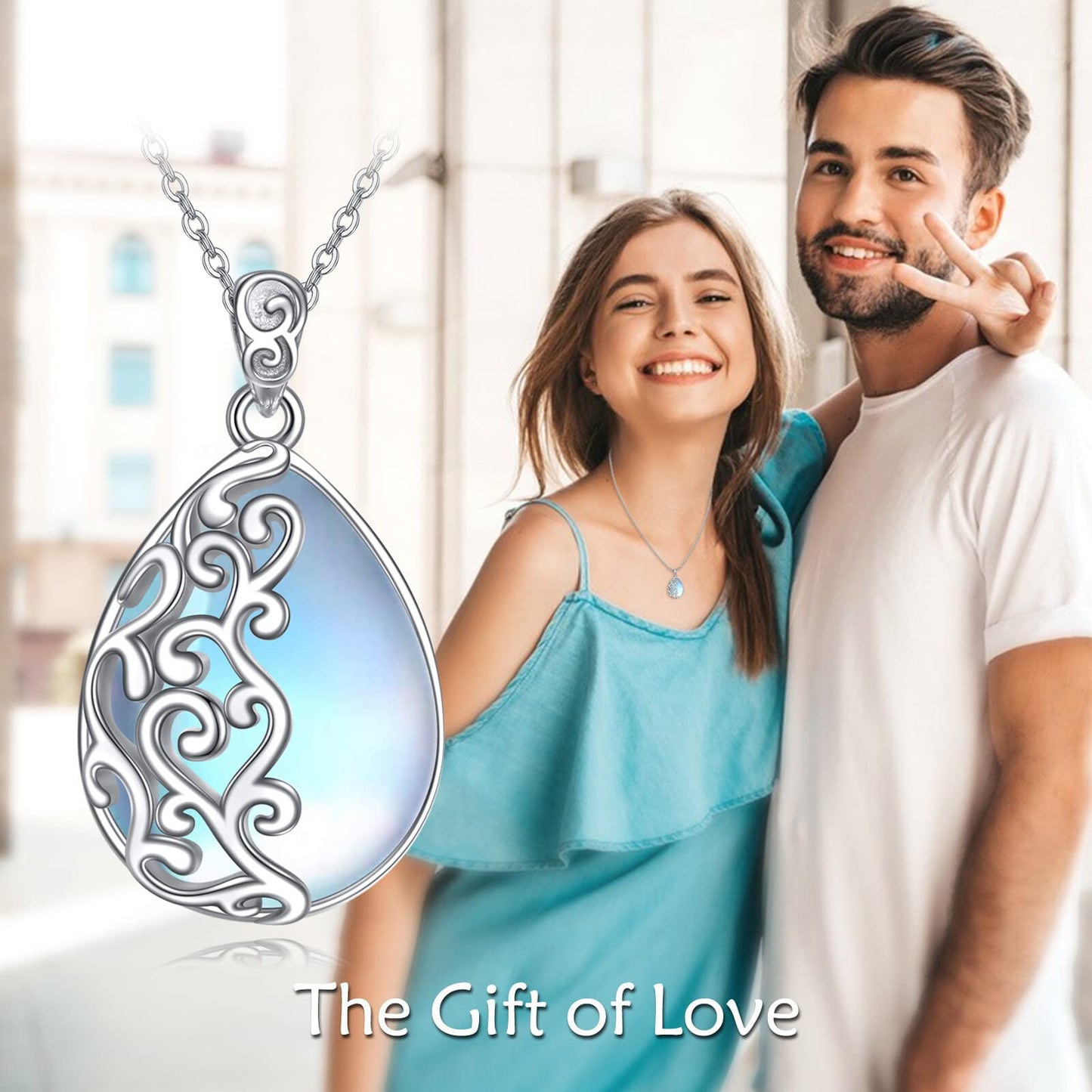 YAFEINI 925 Sterling Silver Moonstone Necklace Filigree Teardrop Pendant Necklace Jewelry for Women (D-Filigree Moonstone Necklace)