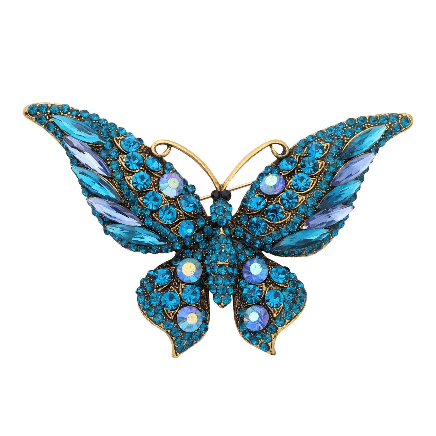 FEELMEM Crystal Rhinestone Butterfly Brooch Pin Blue Color Butterfly Brooches for For Women Wedding/Banquet/Birthday Party (blue-2)