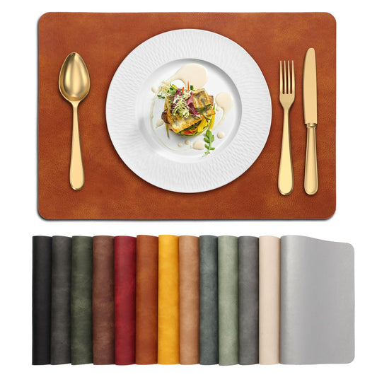 UnivoColors Placemats,Heat Resistant Placemats Set of 8 Washable 12 x 17 Inch,Waterproof Table Mats,Wipeable Pu Place Mats for Kitchen,Dining Room.Reddish Brown