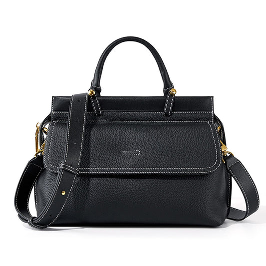 MoreFarther Genuine Leather Handbags for Women, Crossbody Handbags Large Capacity Shoulder Bags(Black)