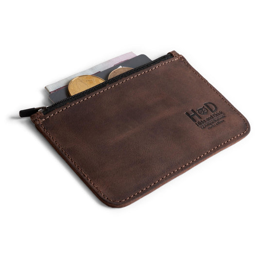 Hide & Drink, Zippered Wallet, Card Case, Folded Bills Storage, Coin Organizer, Travel Accessories, Full Grain Leather, Handmade, Bourbon Brown