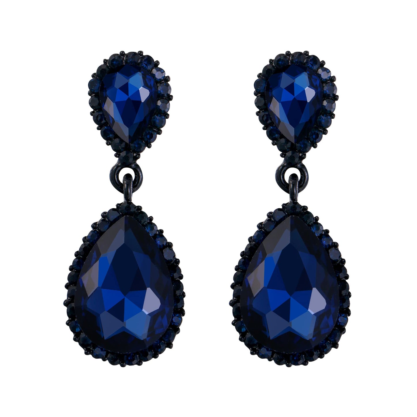 EVER FAITH Women's Austrian Crystal Dangle Earrings, Elegant Party Prom Waterdrop Pierced Earrings Sapphire Blue Black-Tone