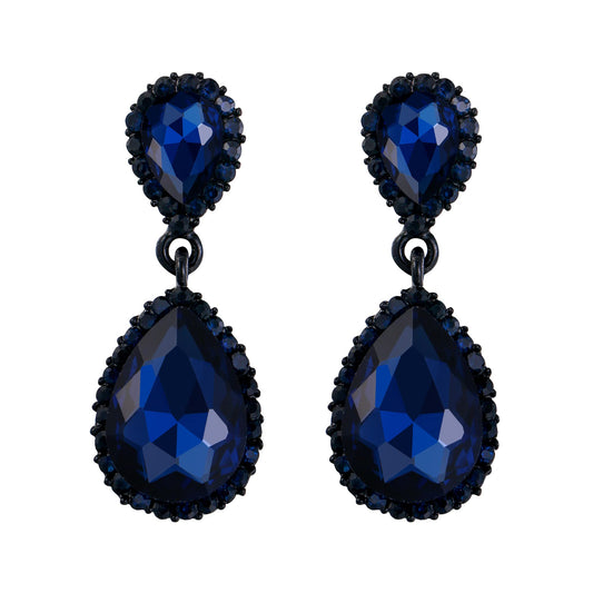 EVER FAITH Women's Austrian Crystal Dangle Earrings, Elegant Party Prom Waterdrop Pierced Earrings Sapphire Blue Black-Tone