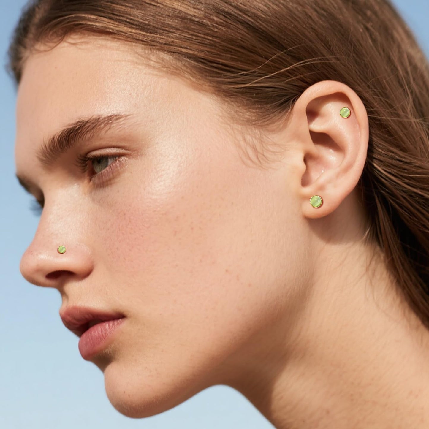 Limerencia Hypoallergenic Earrings for Sensitive Ears - 18G G23 Titanium Round Cat's Eye Push in Stud Earrings, Cartilage Stone Pierced Earrings for Women Men Gift,Green 4mm