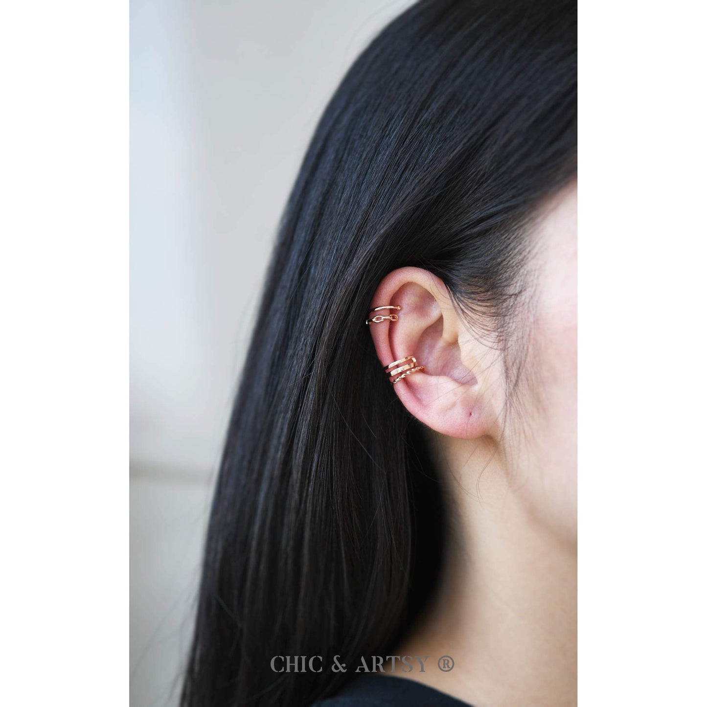 Ear Cuffs 18K Rose Gold Plated 925 Sterling Silver Cuff Earrings for Women Non-Piercing Cartilage Earrings