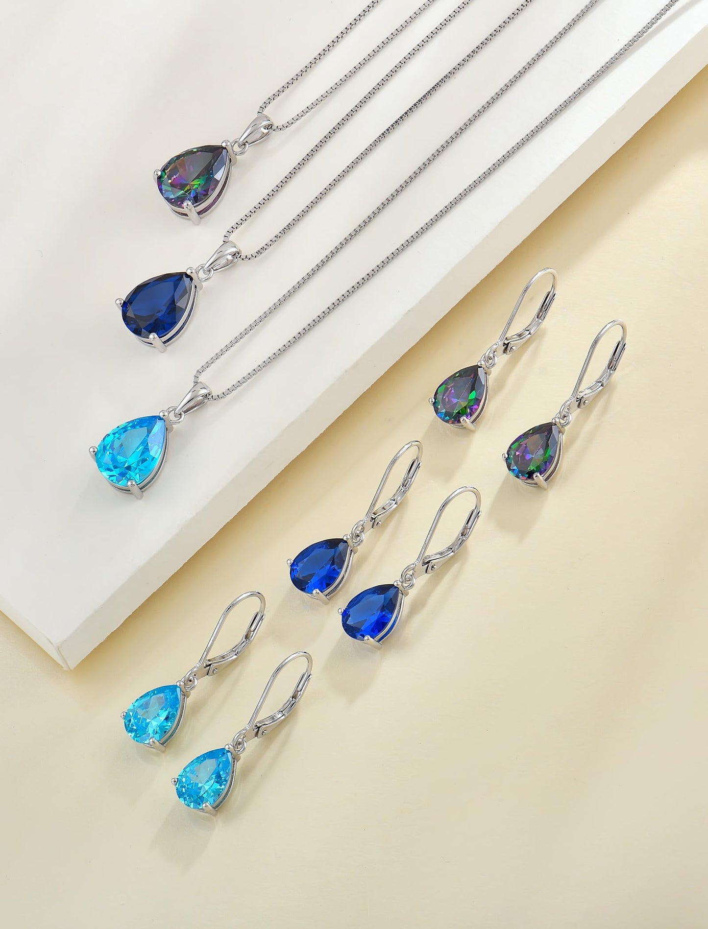 YL 925 Sterling Silver Teardrop Dangle Drop Earrings for Women 7x10 MM Solitaire Cubic Zirconia Leverback Jewelry