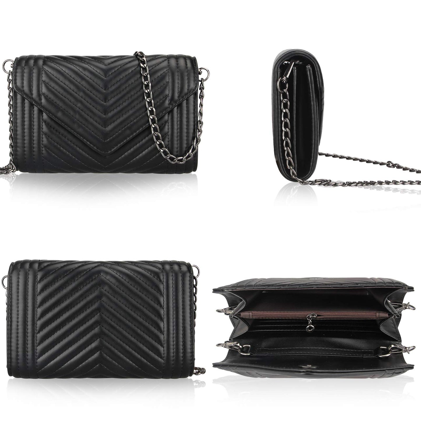 Small Leather Crossbody Bag for Women Clutch Purse Womens Handbag Ladies Black Cross Body Purses Designer Shoulder Bag with Chain Strap Mini Quilted Crossbody Phone Bags