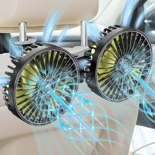 Car Backseat Fan for Backseat Kids, Dual Head Usb Car Headrest Fan for Car Backseat Kids (No Battery)