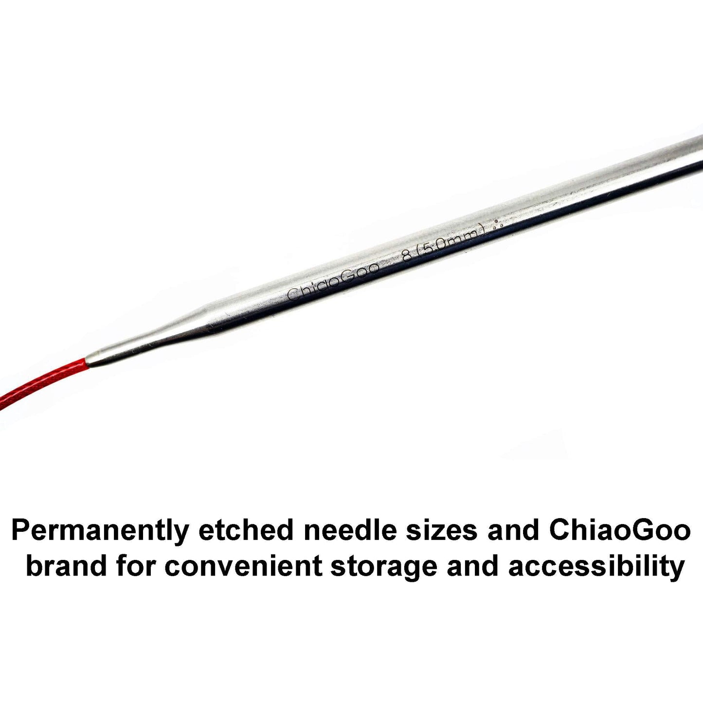ChiaoGoo Red Lace 40 inch (102cm) Circular Knitting Needles US Size 8 (5mm) Stainless Steel 7040-8 with Stitch Holder
