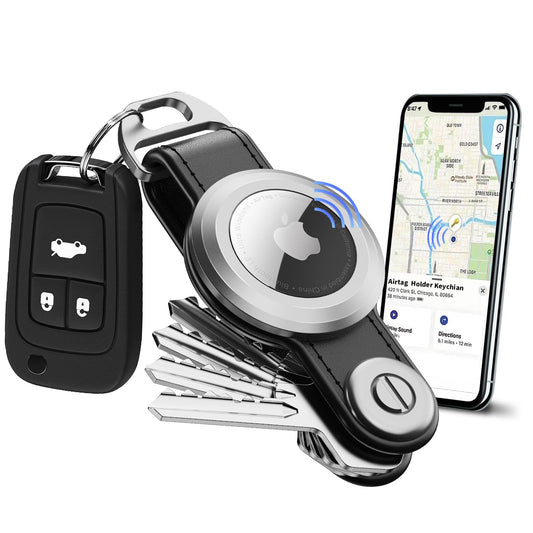 Airtag Keychain Key Holder - Compact Key Holder For Airtag | Airtag Key Organizer Leather, Key Organizer With Airtag Holder Keychain, Compatible With Airtag Holder (AirTag Not Included) Black