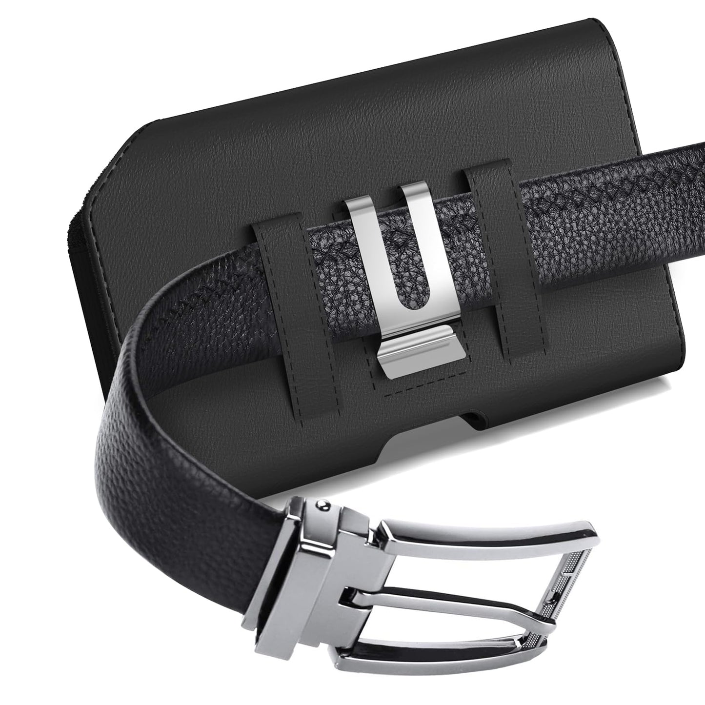 CoverON Holster with AirPods Holder for Apple iPhone 17e 17 Pro/ 16 16e 16 Pro /15 14 13 12 11 Pro/X Xr Xs Phone Case Belt Clip Earbuds Leather Pouch (Fits Otterbox or Any Case on)