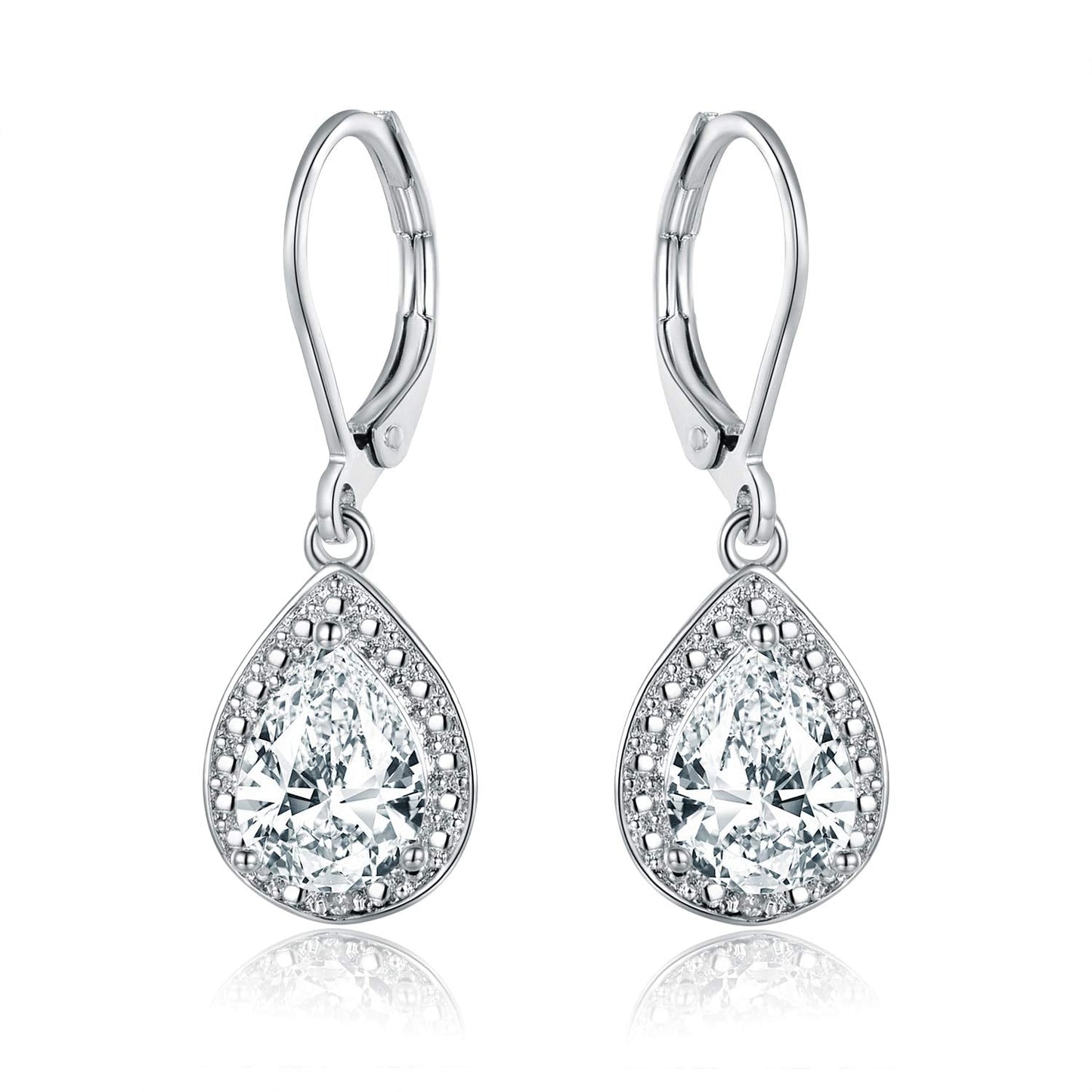 Barzel 18K White Gold Plated Cubic Zirconia Drop Earrings (White Sapphire)