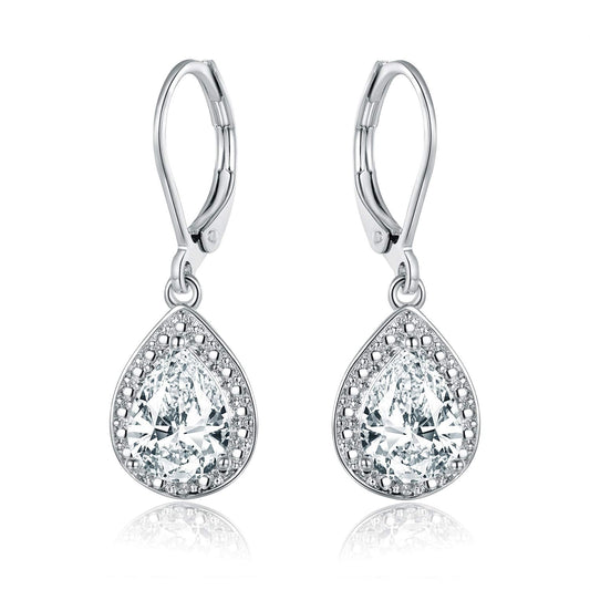 Barzel 18K White Gold Plated Cubic Zirconia Drop Earrings (White Sapphire)