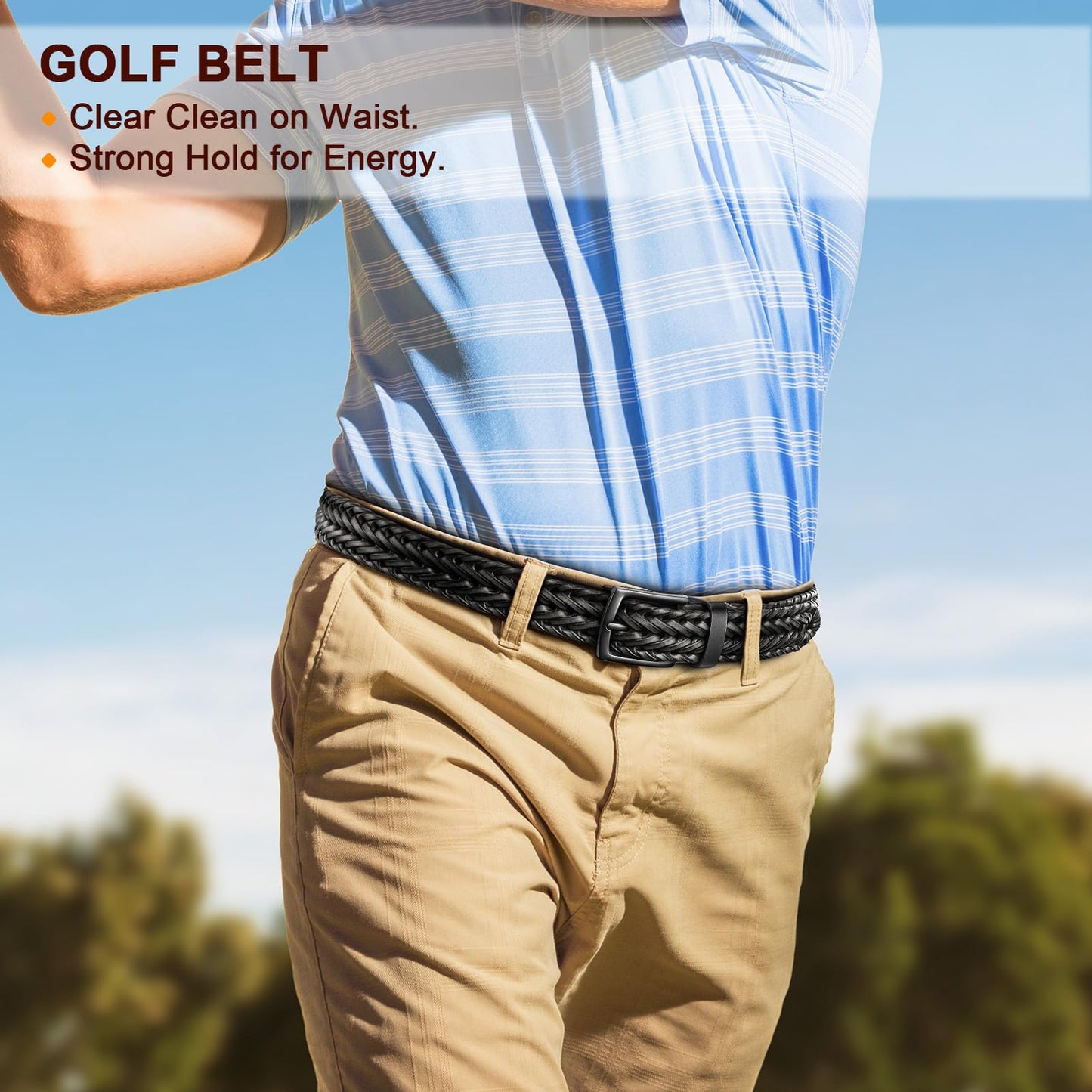 KEMISANT Men Belt, Braided Belt Comfortable For Men Casual Jean Golf 1 3/8"(Black,32"-36" Waist Adjustable)