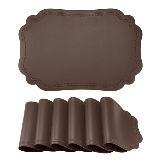 DRMHM Solid Placemats Set of 6 Leather Placemats for Kitchen Dining Table Decor Heat Resistant Table Placemats Sturdy Table Mat 18 * 12inch Coffee