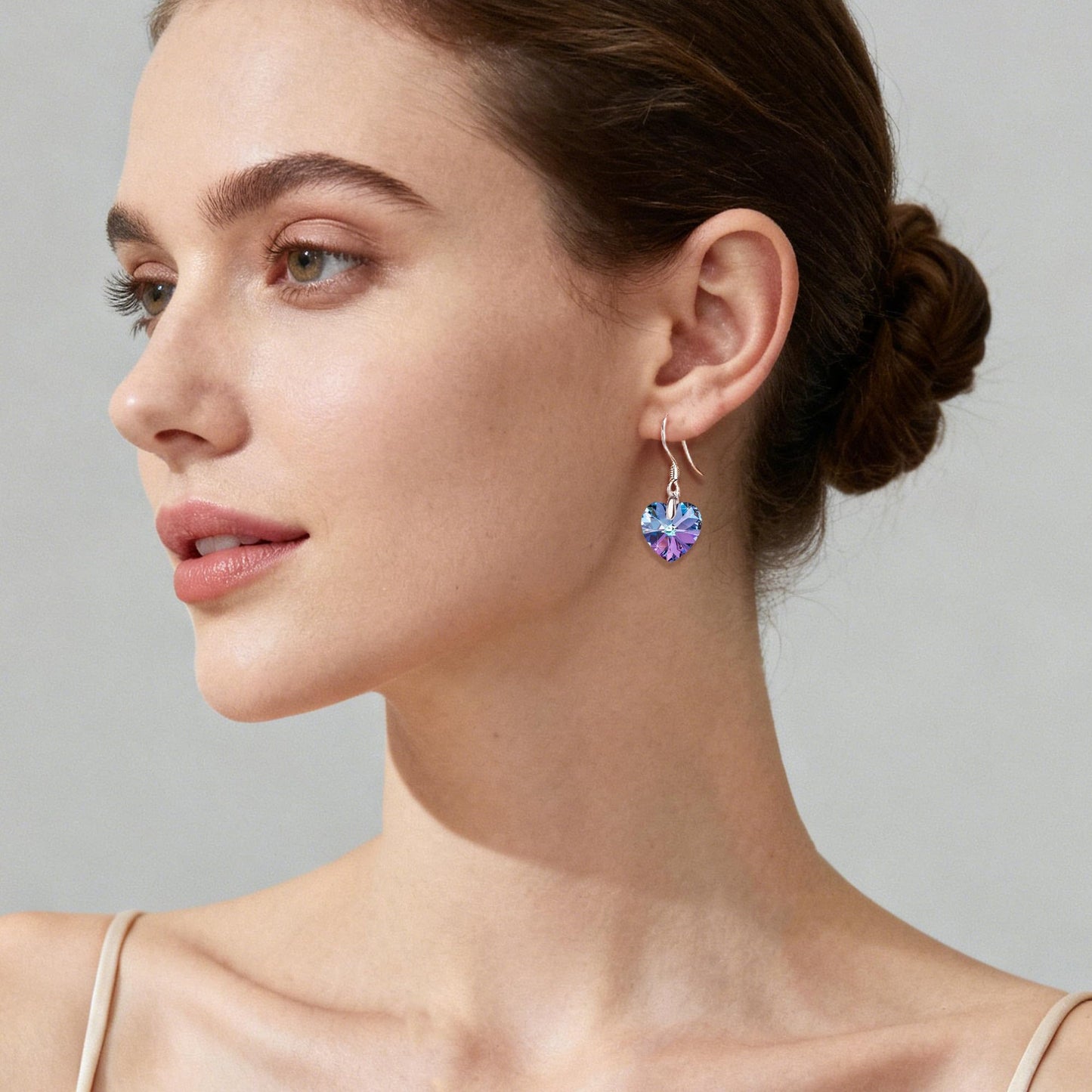 Austrian Crystal Heart Drop Dangle Earrings for Women 925 Sterling Silver Hook Hypoallergenic Earring (Vitrail Light)