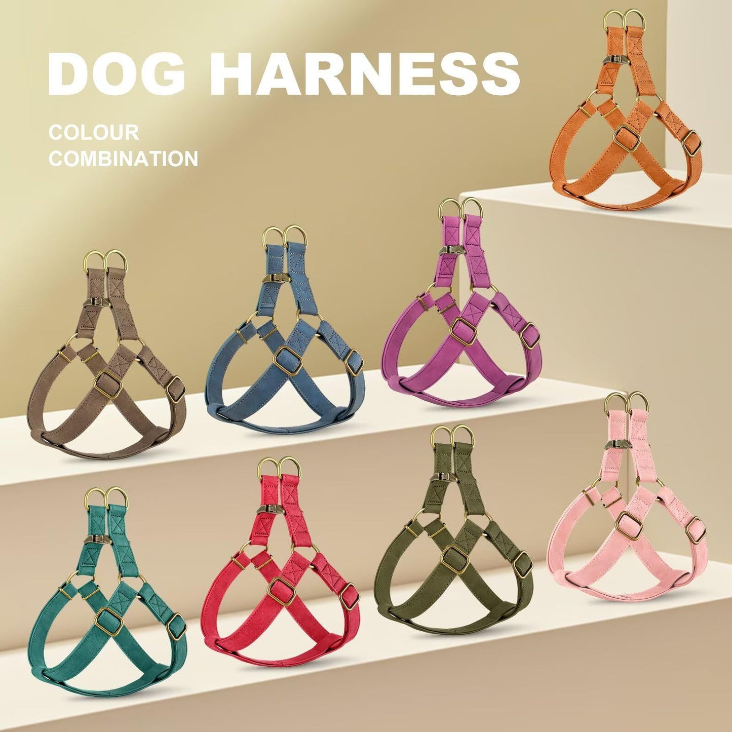 Didog Step in Dog Harness - PU Leather Dog Harness with Antique Bronze Metal Buckle, Easy Walk Dog Halter Harness for Medium Dogs Walking Training (Blue, S: Chest 16-22")