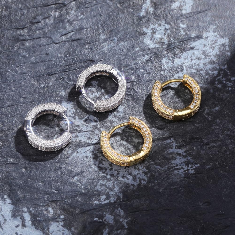 TOPGRILLZ Iced Out Hoop Earrings Cubic Zirconia Huggie Cartilage Cuff Hypoallergenic 14K Gold Plated Luxury Fashion Round Circle Earrings For Women-05Silver