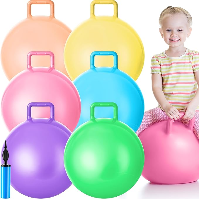Lewtemi 6 Pcs Hopper Ball Carnival Outdoor Games 15 Inch Jumping Hopping Inflatable Bouncing Ball with Handle and Air Pump for Adults Sport Exercise (Light Colors)
