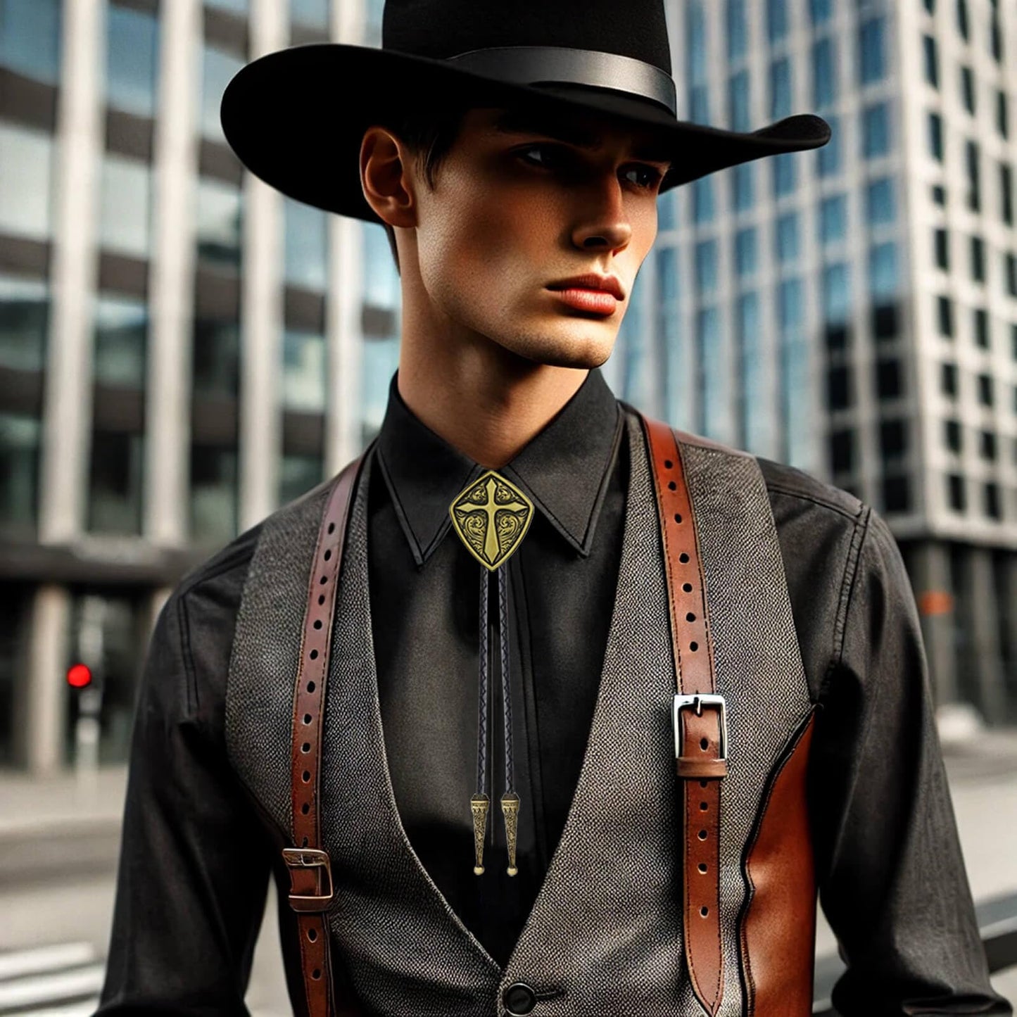 HLYMPONY Bolo Tie for Men Western Cowboy Cowgirl Vintage Native American Cross Bolo Tie for Women (Bronze)